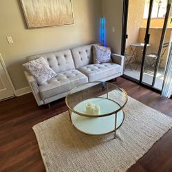 Coffee Table Round White Clear Glass Gold