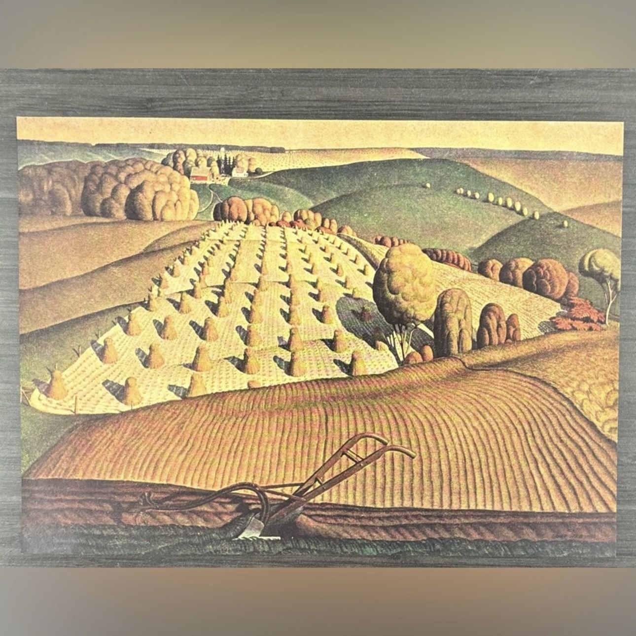 Grant DeVolson Wood Fall Plowing Original Vintage Art Print USA 1930’s Printed Artist American Gothic Painter School Midwest Collectible Collectibles