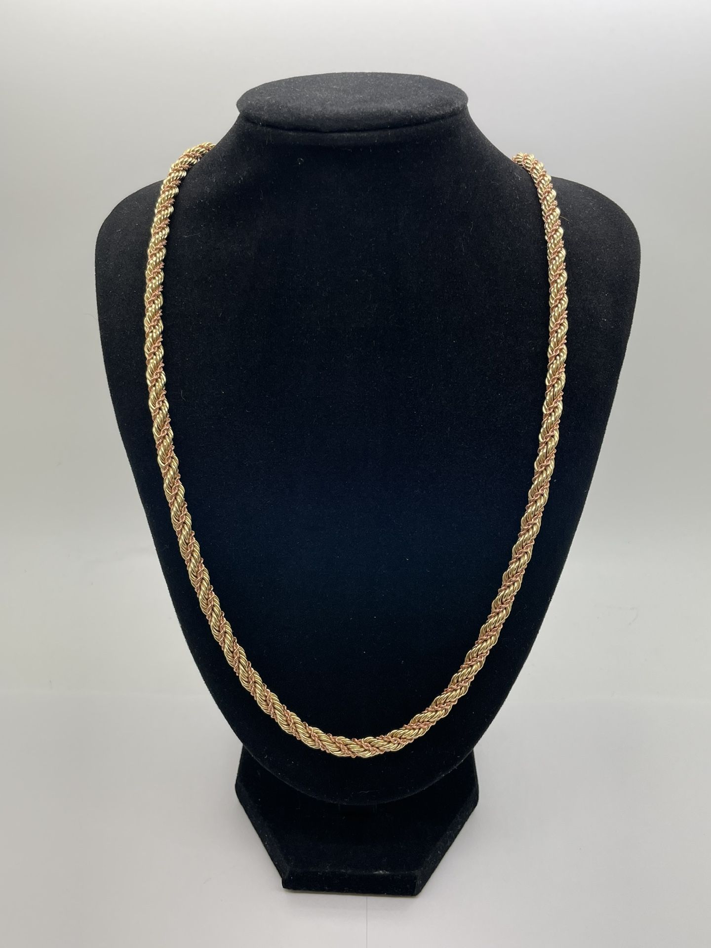 ROPE CHAIN 14K2T YELLOW & ROSE GOLD, 24” LENGHT, 5.4 MM, 38.7 GRAMS.