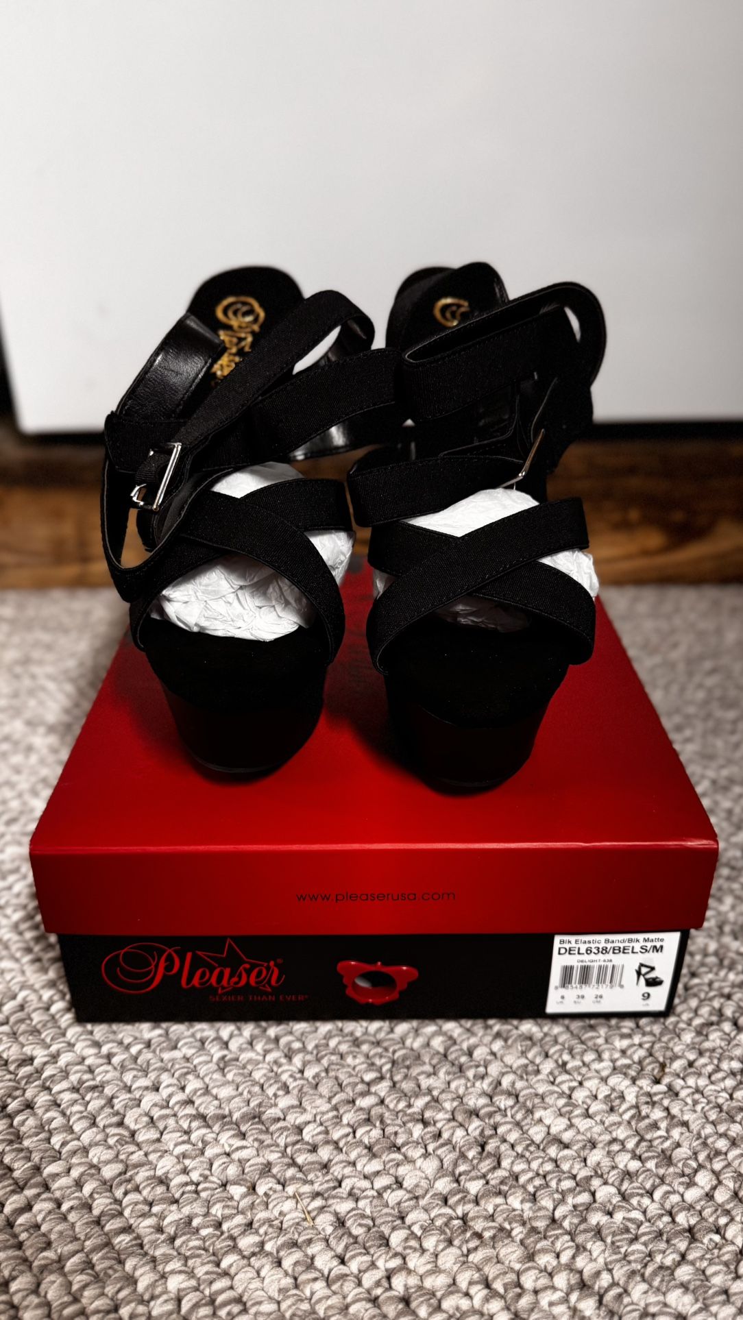 Pleaser DELIGHT-638 Black Faux Leather Sandal