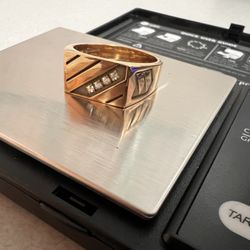 NEW! O.C. Tanner Solid 10k Gold Signet Ring With 4 Diamonds - men size 16 - 13.84 g