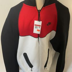 Nike Tech Fleece Hoodie Zip Up Red White Black