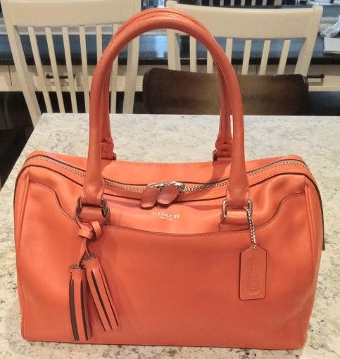 Women's COACH Tassel FINE Leather Tote Top Handle Purse $35