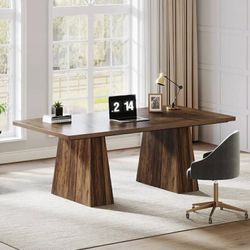 63 Inches Modern Executive Office Desk Large Computer Conference Table - Rustic Brown