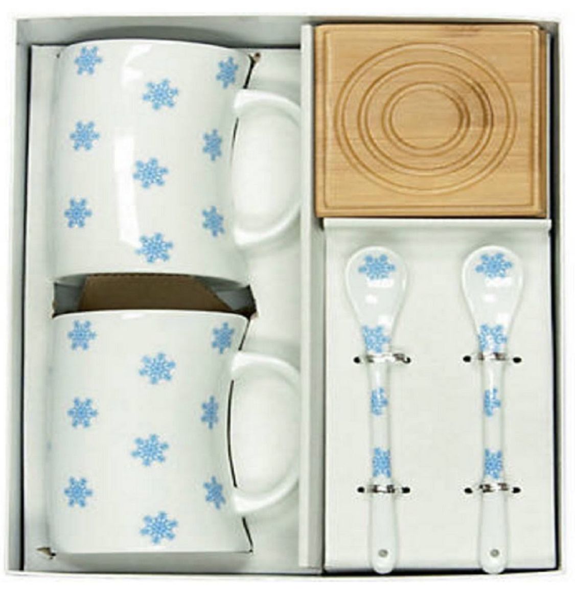 6 pc Mug Set w/ Spoons & Wooden Coasters