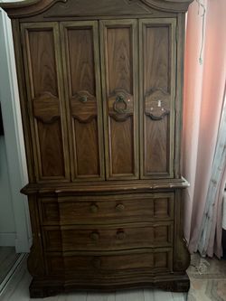Vintage Wood Armoire with Drawers