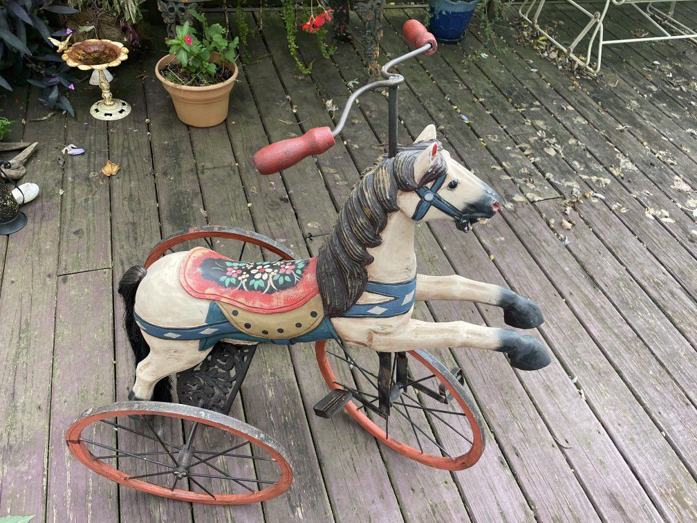 Antique Horse Tricycle - Wood Iron Hair