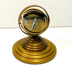 Vintage Brass Gimbal Compass on Stand Rotation Frame 6”-5.5”.