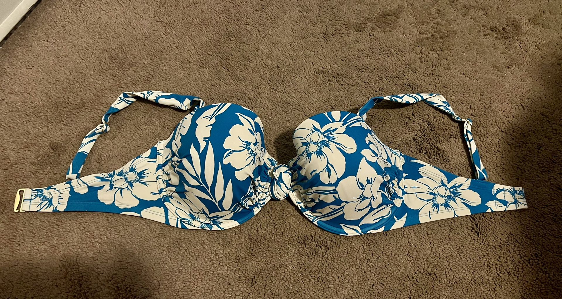 38DD Blue And Cream Flower Underwire Bathing Suit Top