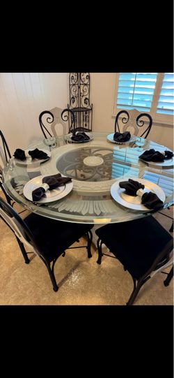 Round Glass Top Dining Table with 6 Chairs