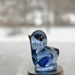 Vintage Light Blue Bird Crystal Glass Figurine Miniature Scandinavian Design