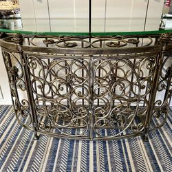 Beautiful Ornate Console Table 24 Bottle Wine Rack Display w/ Beveled Glass Top 51Lx18.5Wx30H