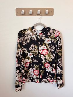 Hurley Womens Large Floral Hooded Rash Guard Full Zip Long Sleeve Swim Top