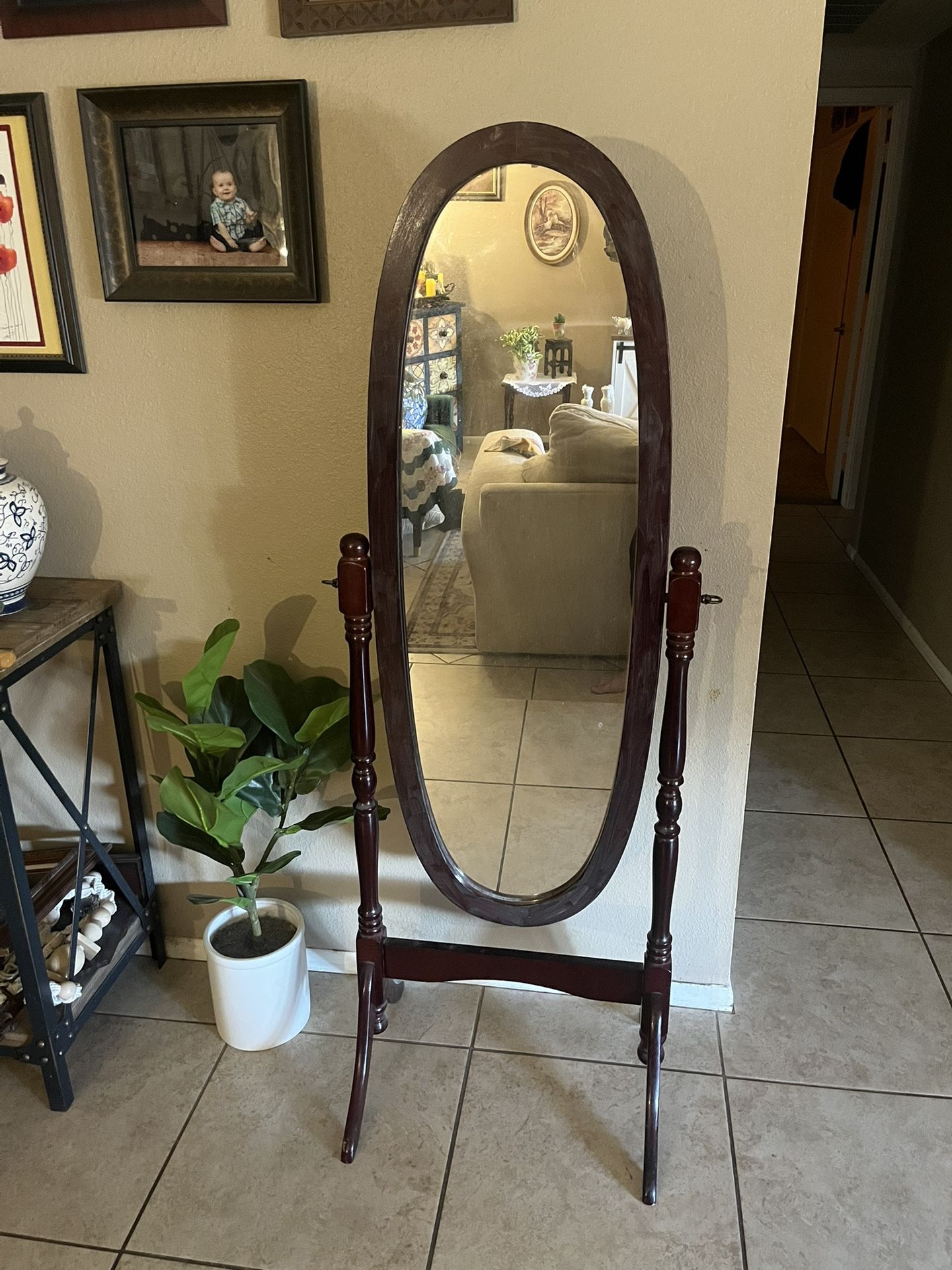 Antique Full-Length Cheval Mirror – Solid Wood Frame