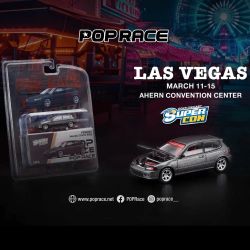 Pop Race 1:64 Honda Civic EG6 Dark Grey Las Vegas Supercon 2026 Edition PRB002 Diecast