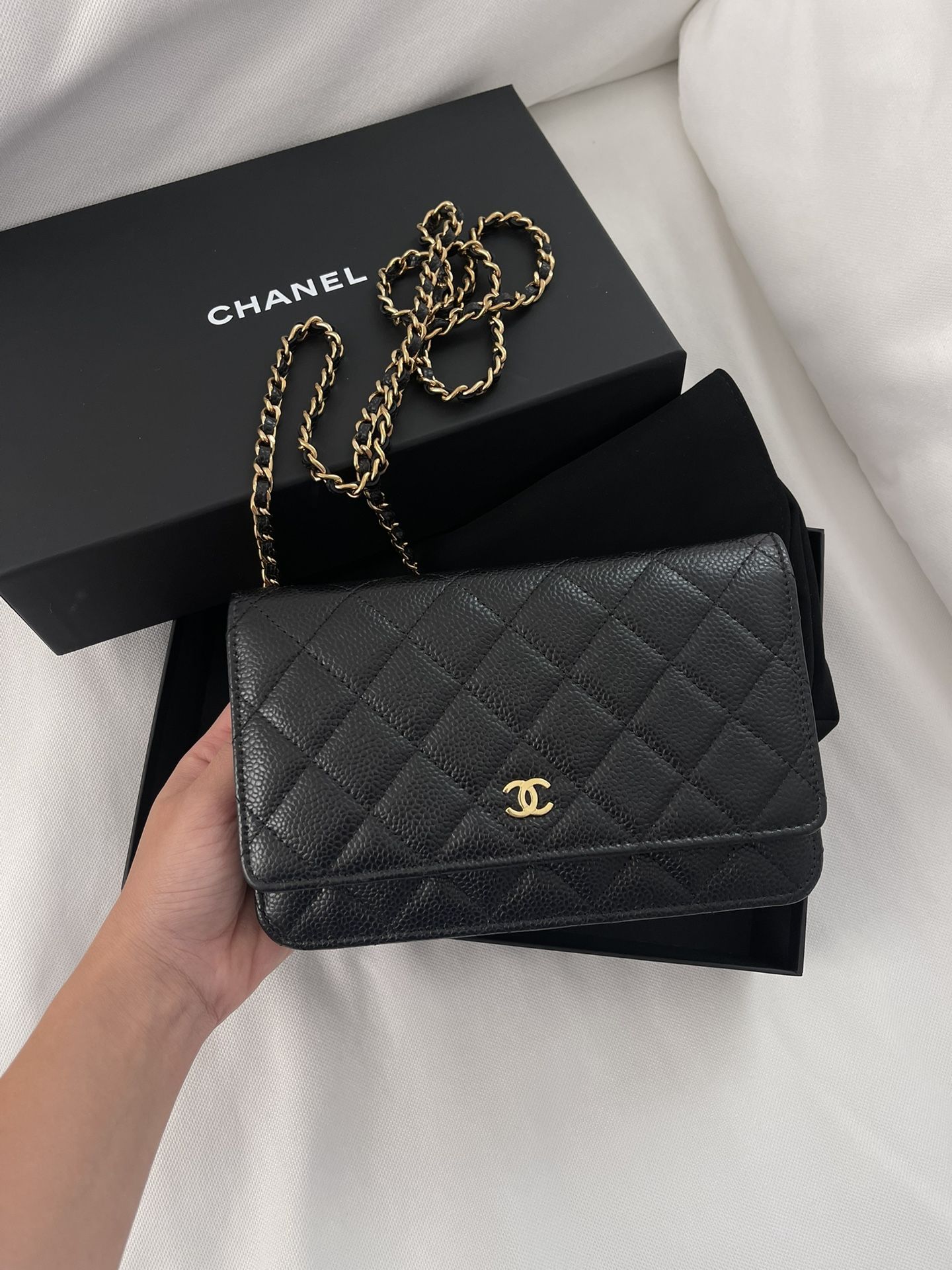 Chanel Classic Caviar Leather Wallet On Chain In Black