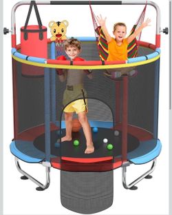 60" Toddler Trampoline for Kids, Trampoline Indoor with Basketball Hoop,Safety Net, Birthday Gifts for Boy Girl Age 1-8