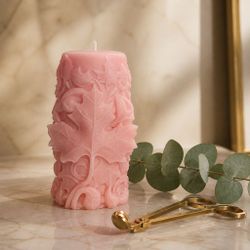 Hand poured  100% soy wax, botanical leaf sculptured , pillar candle