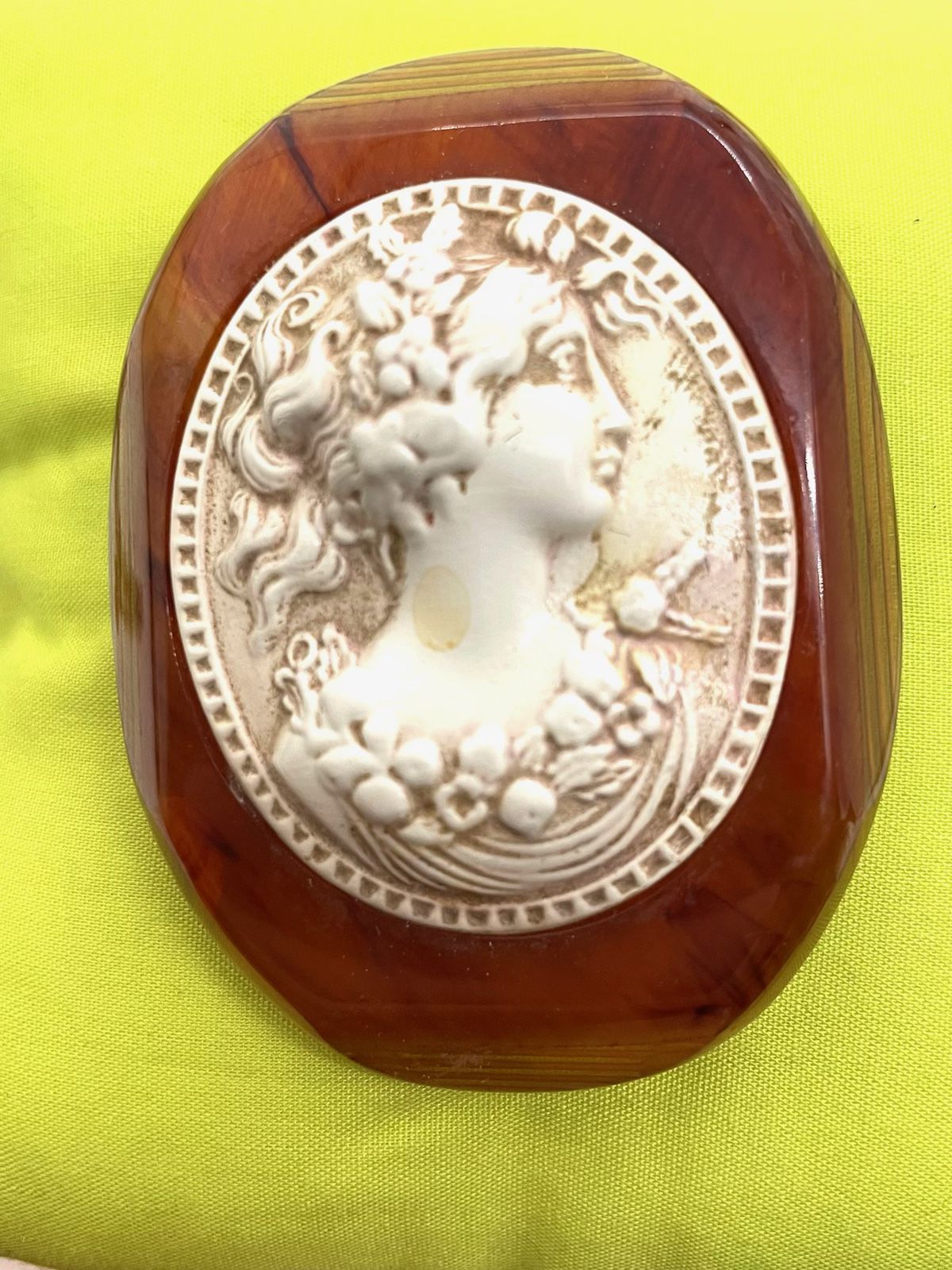 Old Retro Bakelite And Celluloid Cameo Brooch