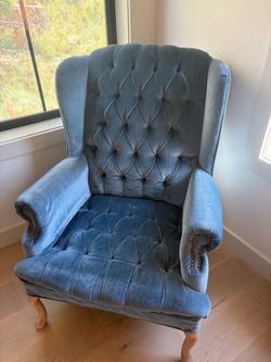 Vintage wingback blue chair tufted