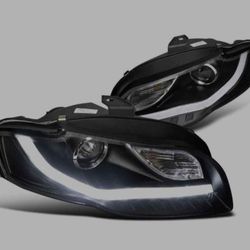 06-08 Audi A4 Projector Headlight Black R8 Style With LED Signal