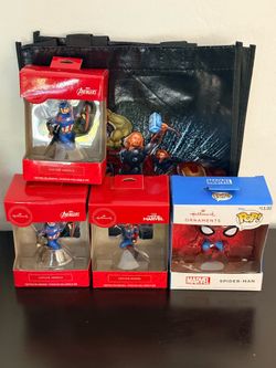 Lot of 4 Marvel Avengers Christmas Ornaments  & 1 Bag