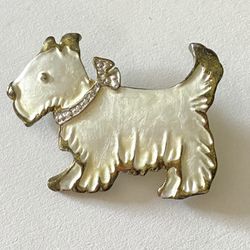 Scottie Dog Gold Tone With Enamel Brooch Pin