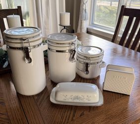 3 Piece Canister Set, Butter Dish and Napkin Holder | Kitchen Items