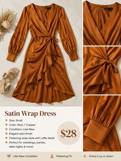 Satin Wrap Dress – Rust/Copper – Size Small