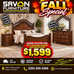 Queen Poster Bed 4PC Set!