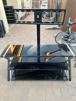 3-Tier Black Glass TV Stand with Mount