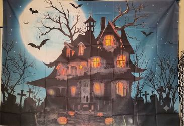 Haunted House Banner 7 Ft x 5 Ft NEW