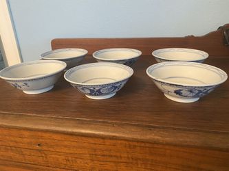 6 Piece Chinese Chrysanthemum Bowls - Perfect Condition 