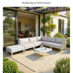 6 seats Woven Outdoor Sofa with Beige Cushions and Aluminum Frame