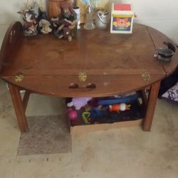 Antique Wooden Table With Folding Sides Front And Back