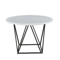White Marble Top Steel Legs Round Modern Contemporary Dining Table