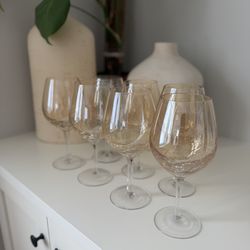 Set of 6 Amber Crackle Glass Wine Glasses (+1 FREE!)