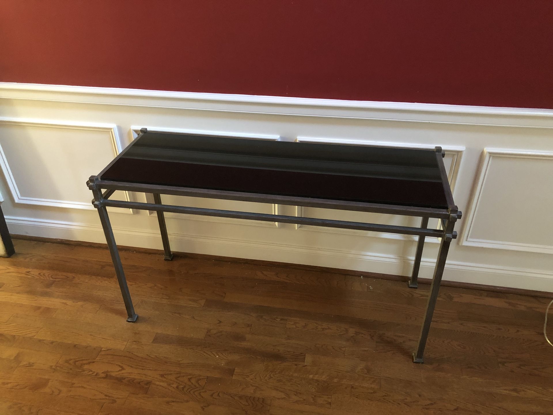 Console table - Dark Grey metal frame with black marble top.