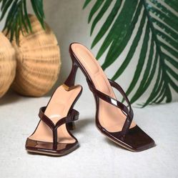 SHEIN SHUZIA Women Comfortable Kitten Heel Square Toe Thong Sandals Brown Heel Sandals