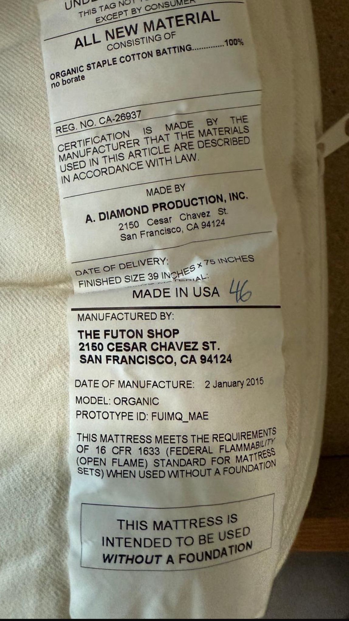 Organic Cotton Futon Mattress