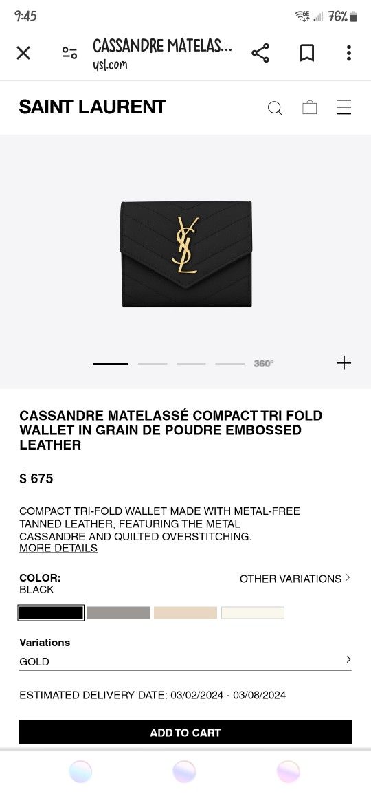 Ysl Trifold Wallter