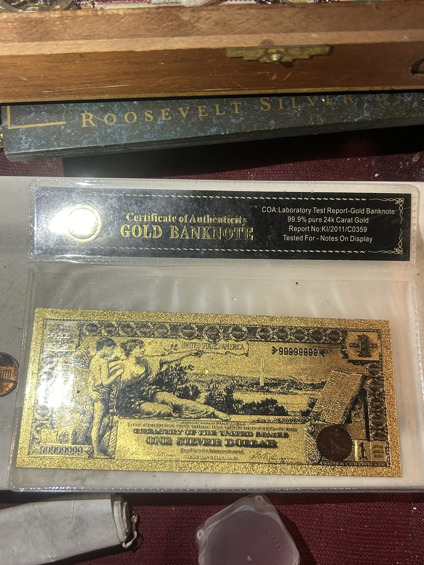two Individual 24 Karat Gold Bank Notes With Coa