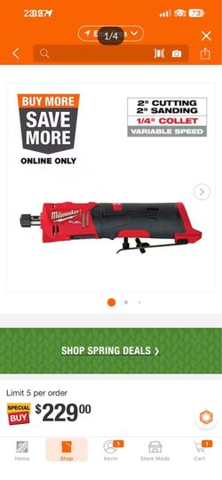 Milwaukee M12 Straight Die Grinder $180