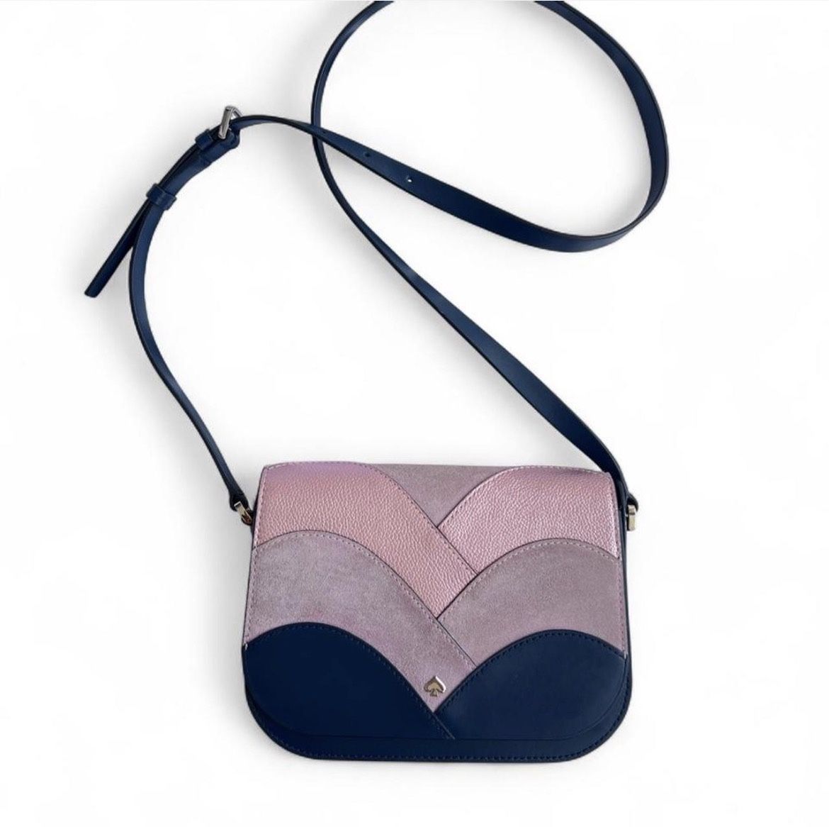 Kate Spade Nadine Patchwork Crossbody Bag Pink Navy Leather Suede