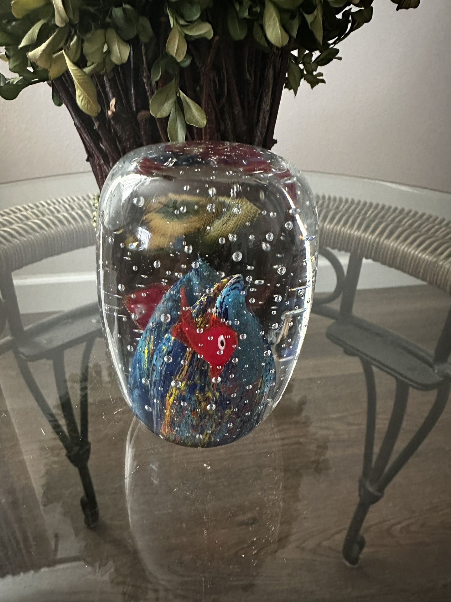 Art Glass Mini Fish Aquarium Bubble Glass Oval Paperweight Preowned