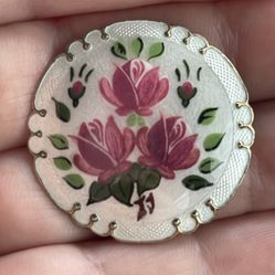 Aksel Holmsen Guilloche Enamel Sterling Silver Norway 925S Roses C Clasp Brooch