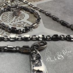 Black & Blue Stainless Steel Necklace and Bracelet Set — Men's