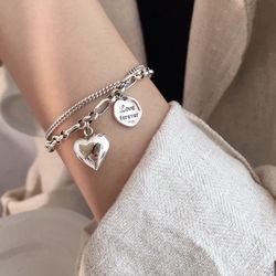 925 Silver Heart Luck Tag Charm Bracelet 