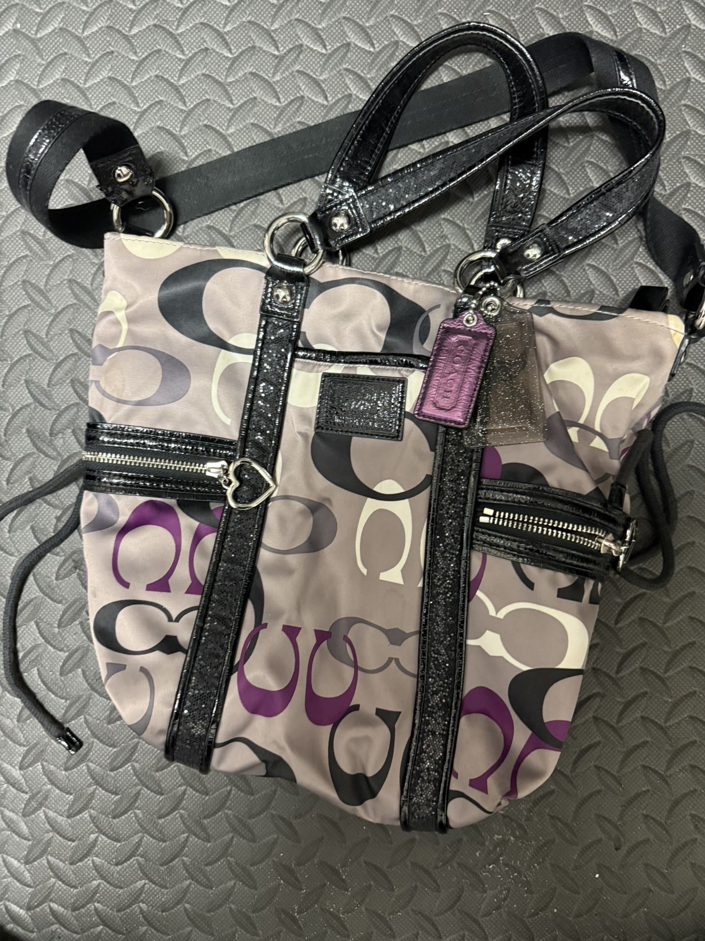 Authentic Coach Tote Bag With Black Leather Straps