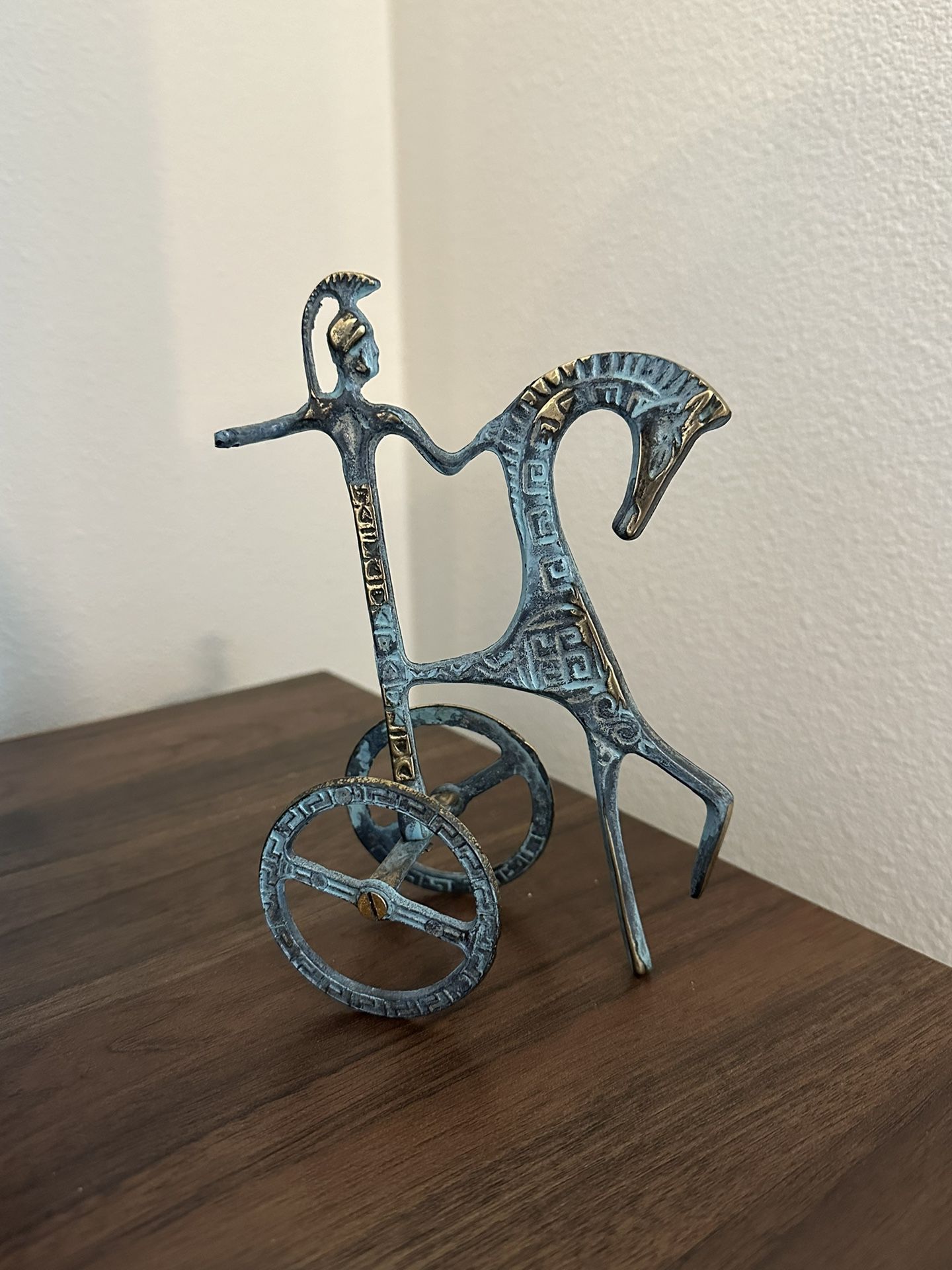 Vintage Etruscan horse and chariot statue